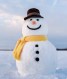A snowman with a yellow scarf  Description automatically generated with medium confidence